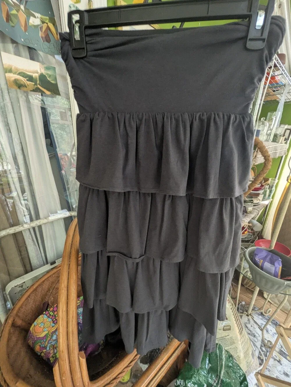 J. Crew Black Strapless Tiered Midi Dress